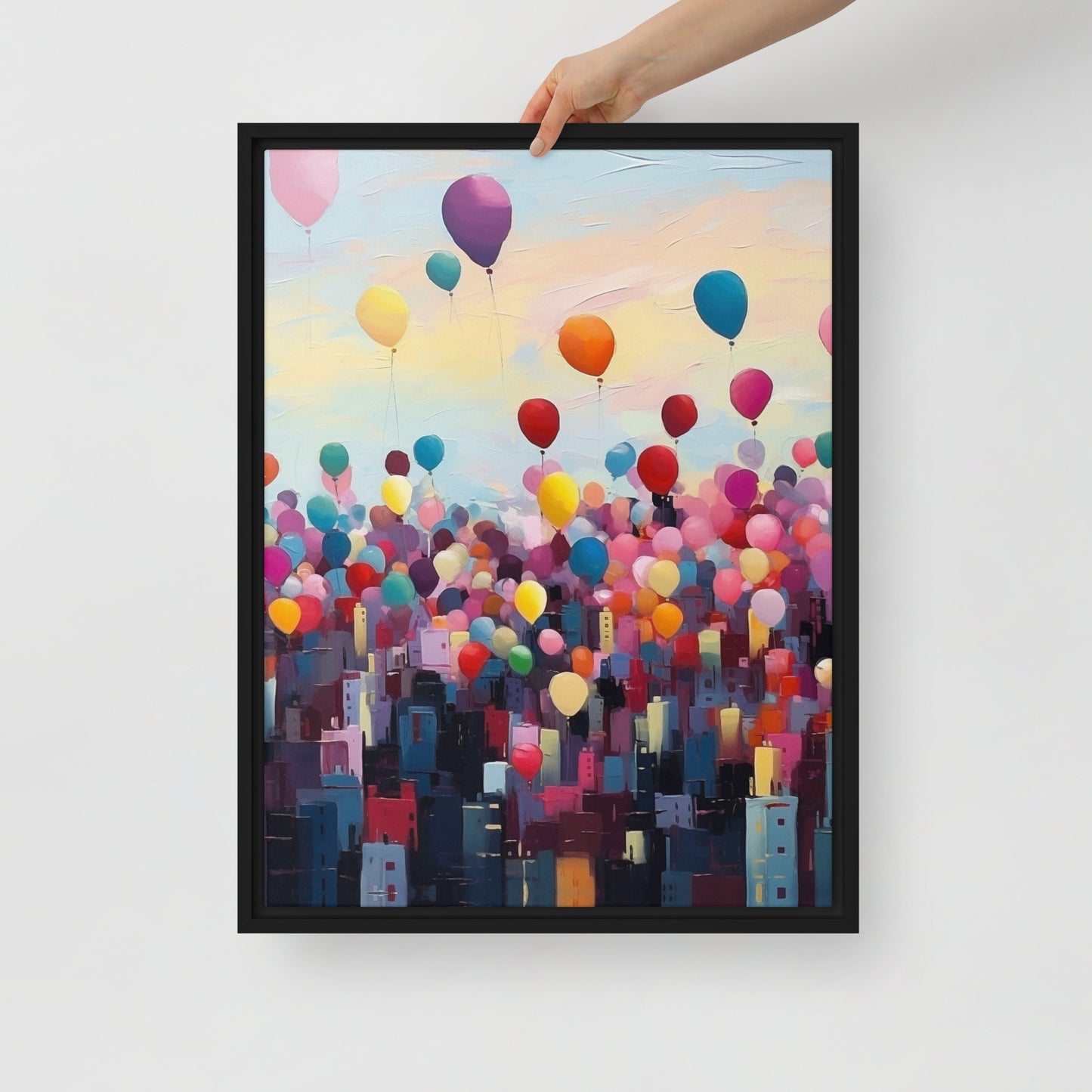 Balloons above a city